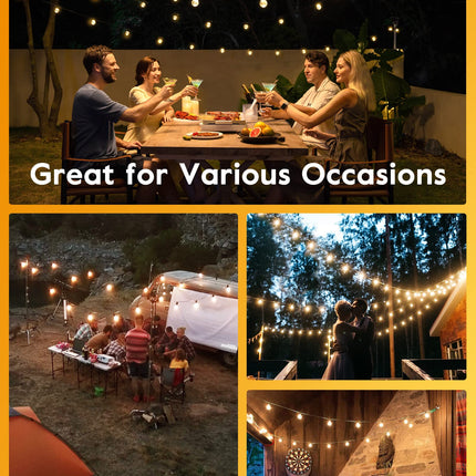Brightown Outdoor String Lights with Remote, 38Ft(28+10) Patio Lights Outdoor Waterproof, String Lights for Outside with 15 Shatterproof LED Bulbs, Hanging Lights for Porch Balcony Bistro Cafe