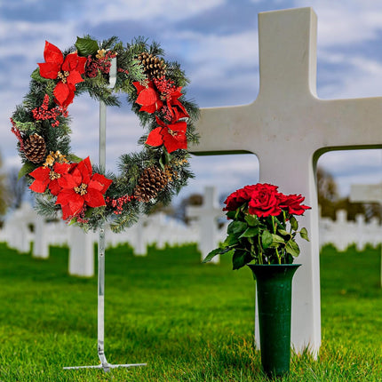 Blulu 4 Pcs Christmas Cemetery Wreath Grave Flower Holder Headstone Wreath Hook Hanger Gravestone Wreath Stand Holder for Christmas Day Marker Tombstone Flowers Decorations