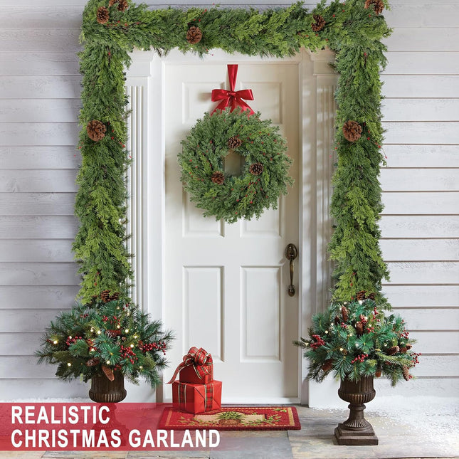 6 Ft Real Touch Christmas Garland Indoor with Pine Cone,Thick and Lush，Soft Bendable Mantle Garland Christmas, Lifelike Cedar Garland, Christmas Garland for Mantle,Christmas Tree Garland Decorations