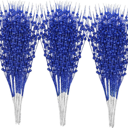 30-Pack Christmas Picks and Sprays Blue Artificial Glitter Berry Stems Branches Twigs Sticks Sprigs Christmas Tree Decorations, Ornaments for Garland, Wreath, Flowers and Tree Topper