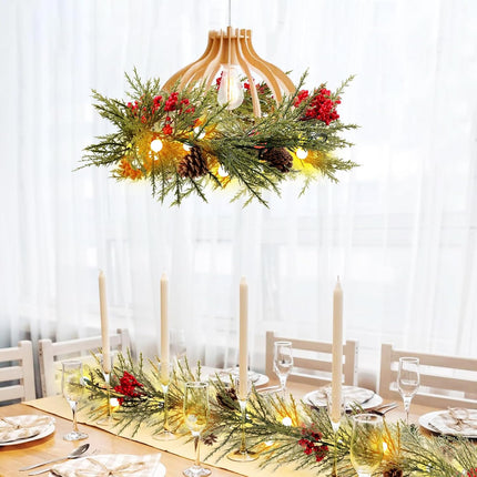 Christmas Garland with Lights, 6FT Artificial Red Berry Xmas Garland and Pinecones, Battery Operated with 20 Globe LEDs for Mantle, Front Door, Stairs Railing, Home Holiday, Indoor, Outdoor Decor