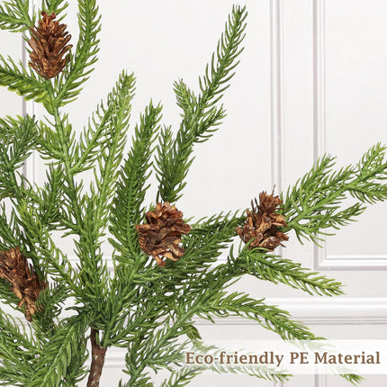 WBHome 12 Pcs Christmas Norfolk Pine Branches with Pine Cones - 18" Real Touch Norfolk Pine Branch- Artificial Xmas Branches Plants Pine Needles for DIY Craft Garland Home Garden Decor