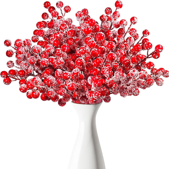 50 Pcs Holly Berry Stems, 8.7" Snow Sprays Artificial Red Berry Stems, Holly Berry Picks for Christmas Tree Fillers Decor, Fake Red Berries for DIY Crafts Wreaths Garland Home Party Winter Decor