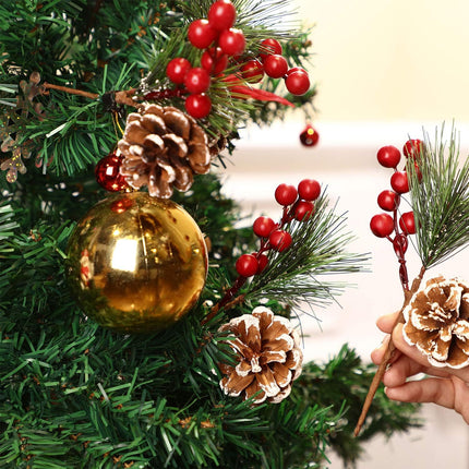 Artificial Pine Pick Artificial Pine Tree Decorations Fake Pinecone Red Berries Branches for Christmas Flower Arrangements Wreaths and Holiday Decorations (20 Pieces)