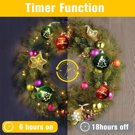 Christmas Decorations Lights, 13.5ft 20 Led Battery Christmas Lights with Timer & 8 Modes, Christmas Ball & Star Ornaments Lights for Xmas Tree Wreath Window Wall Home Garden Outdoor Indoor Decor