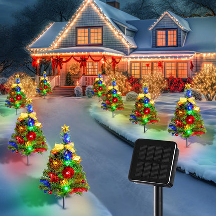 Brightown Solar Christmas Tree Outside, 4 Packs Solar Christmas Decorations Outdoor Yard Xmas Pathway Christmas Trees Sidewalk Driveway Walkway Gravesite Cemetery Outdoor Christmas Decorations