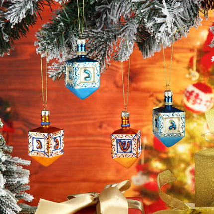 4 Pieces Hanukkah Ornaments Jewish Glass Dreidel Ornaments Hanukkah Decorations for Christmas Tree Wall Home Door Wreath Hanging