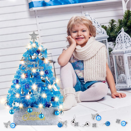 Mini Christmas Tree with Lights, Migaven 24inch/2ft Tabletop Artificial Blue Christmas Tree with Led String Light for Home Office Party Christmas Decoration
