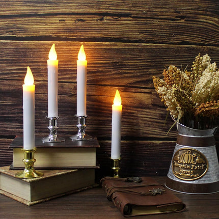 Christmas Window Candles - 9.3in Flameless Taper Candles with Suction Cups Flickering Timer for Halloween Christmas Wedding Home Decor Candlesticks Fireplace (6pcs-Silvery)