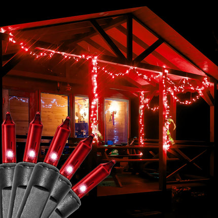 Holiday Essence Red Christmas String Lights Set, 100 Incandescent Halloween Lights 20.6 Feet Extra Long Black Wire for Indoor Outdoor Decorative Use, Holiday Decor Bright Lighting Tree Decorations
