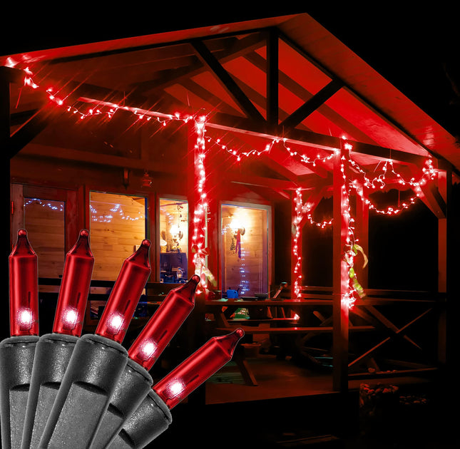 Holiday Essence Red Christmas String Lights Set, 100 Incandescent Halloween Lights 20.6 Feet Extra Long Black Wire for Indoor Outdoor Decorative Use, Holiday Decor Bright Lighting Tree Decorations