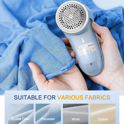BEAUTURAL Fabric Shaver and Lint Remover, Rechargeable Sweater Defuzzer | 6-Leaf Blades, Electric Clothes Shavers to Trim Fuzz and Pills, Remove Pilling for Clothing, Furniture, Couch, Blanket - Blue