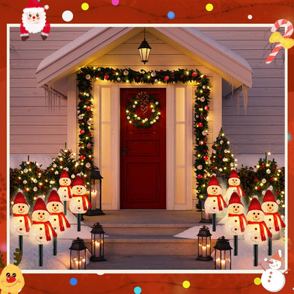Retisee 2 Sets Snowman Christmas Pathway Stakes Lights with 5-in-1 Waterproof Holiday Walkway Light Outdoor Solar Snowman Santa Lights Christmas Yard Decorations Waterproof Lights for Patio Yard Porch