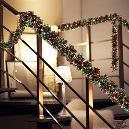 Lenwen 11 Pcs 180.45 ft Christmas Tinsel Garland Tree Garland Bulk Glitter Metallic Streamer Holiday Twist Tinsel for Wedding Birthday Party Supplies Hanging Tree Decorations (Red, Green, Sliver)