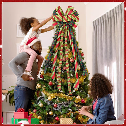 Christmas Tree Topper 45" 13" Red Green Dot Bow Handmade Large Christmas Bow Tree Topper, 44"x13" Wreath Bow for Xmas Holiday Home Wedding Indoor/Outdoor Decoration