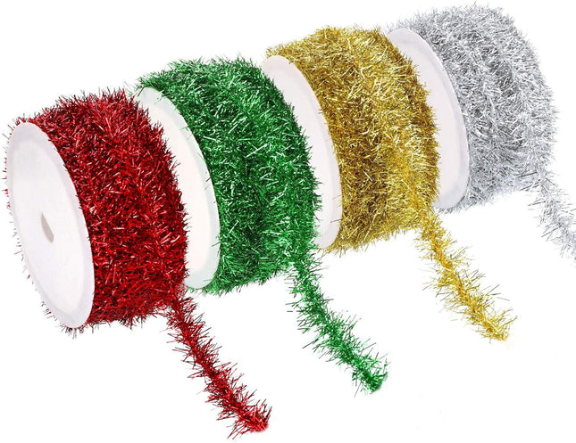 EBOOT 24 Yards 4 Colors Christmas Tinsel Wire Garland Metallic Wire Garland Twist Garland Tinsel Garland Decorations for Christmas Wedding Birthday Party Decorations Supplies