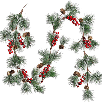DearHouse 6FT Berry Christmas Garland with Pine Needles Berries Pinecones Winter Artificial Greenery Garland for Holiday Season Mantel Fireplace Table Runner Centerpiece Year Decoration