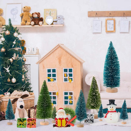 20PCS Mini Christmas Trees, Artificial Christmas Tree Bottle Brush Trees with Wooden Base, Small Christmas Tree for Christmas Tabletop Decorations, Holiday Winter Crafts (Green)