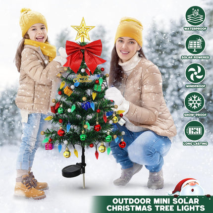 LOMOHOO 4 Packs Solar Christmas Tree 35.8in Outdoor Prelit Lighted Christmas Tree 2 Flashing Modes Solar Xmas Trees with 80 LED Lights for Holiday Porch Yard Garden Patio Cemetery Pathway