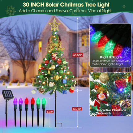 Solar Christmas Tree for Outdoor Decorations 2 Pack, 33 Inch Prelit Christmas Tree Yard Stake Lights with 12pcs Strawberry Lights, 60 LED 8 Modes for Pathway Yard Cemetery Decor