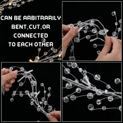Soaoo 4 Pack 48 Inch Acrylic Crystal Diamond Garland Crystal Garland Strands with LED Strings for Christmas Tree Beaded Garland Decor Ice Wire Garland Wedding Party Decoration