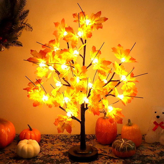 Mycznsyard Maple Tree Light for Fall Thanksgiving Decor 24 LED Lighted Maple Tree with Leaves 2Ft Maple Light up Tree 8 Lighting Mode USB & Battery Operated Home Decoration Holiday Party Ideas