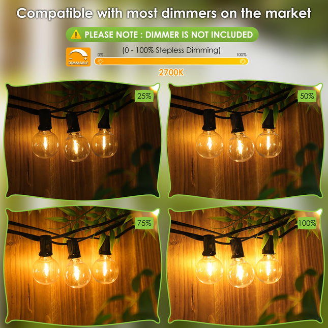 Mlambert 100Ft LED Outdoor String Lights, Dimmable Patio Lights, Waterproof Shatterproof 50+3 G40 Globe Bulb Lights for Backyard Bistro-Black 1 Pack