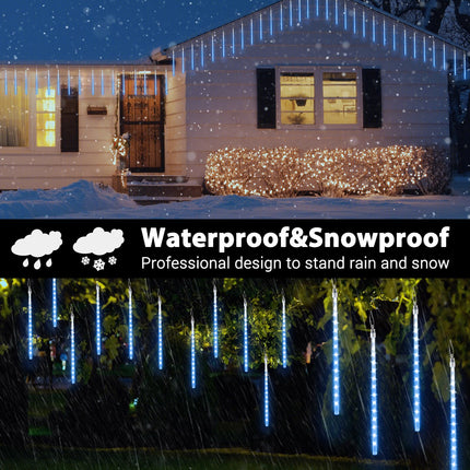 Joomer Christmas Lights Outdoor, 11.8 inch 10 Tubes 240 LED Meteor Shower Lights, LED Snow Falling Icicle Cascading Lights with Timer Waterproof and Connectable for Christmas Decoration (Blue)