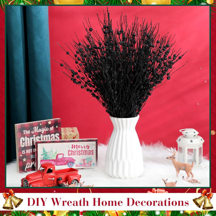 Libima 36 Pcs Christmas Tree Picks Artificial Glitter Berry Stem Ornaments 15.7 Inch Bead Sticks Pick Decorations Glittery Twigs for Xmas Tree Topper Wreath Vase Filler Home Decor (Black)