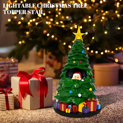 EVOLUX Christmas Tree with Star for Chritsmas Decor, Christmas Table Decorations Centerpieces Mini Xmas Tree with Light Santa Claus Ornaments Tabletop Decor