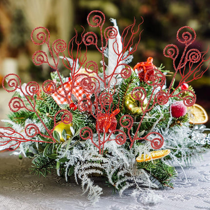 Christmas Tree Decoration, Red Christmas Ornaments, Artificial Candy Glitter Curly Stems Set for Xmas Tree Wreath DIY Crafts Vase (40 Pcs)