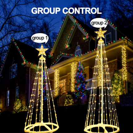 Set 4ft&5ft Smart LED Christmas Cone Tree Light Outdoor, Lighted Artificial Tree with Star Topper, Timer Waterproof, APP and Remote, Music Sync RGB Light Show, Xmas Yard Decorations