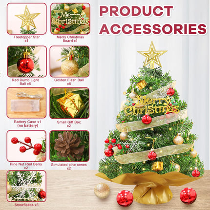 Mini Christmas Tree Small Green Christmas Tree 2ft Artificial Xmas Tree Tabletop Christmas Tree with Light Miniature Christmas Trees for Christmas Winter Holiday Party Home Decoration