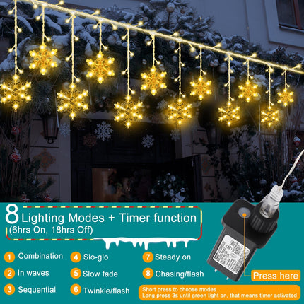 28.7ft 432 LED Christmas Snowflake Lights Outdoor Snowflake Light with 36 Drops,8 Mode and Timer Waterproof Connectable Snowflake String Light for Window Eave Yard(Snowflake,Warm Color)