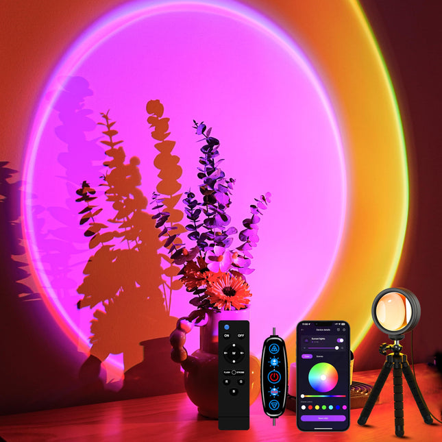 Sunset Projection Lamp with Remote/APP Control,Multi-Color LED Sunset Light Night Light,360 Degree Rotation Sunset Lamp for Photography/Party/Room Decor,s for Christmas,Thanksgiving Day