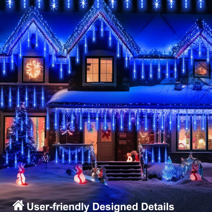 Christmas Lights Outdoor Waterproof, 16 Inch Meteor Shower Rain Lights, 20 Tube 960 LEDs Icicle Tree Lights for Halloween Yard Party Patio Xmas Decoration,Blue