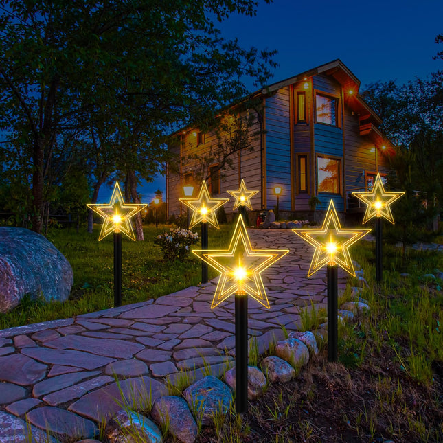 Macarrie 20 Pcs Solar Christmas Lights Outdoor Star Shape LED Lights Stake Lights Signs Garden Pathway Lights for Home Garden Patio Yard Lawn Decor Christmas Decorations