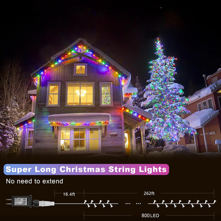 Christmas Lights 800LED 262FT,IP65 Waterproof Plug in Christmas Tree Lights with Remote,Timers,8 Modes,Plug in LED Christmas Lights,for Xmas Bedroom Yard Garden Party Decorations