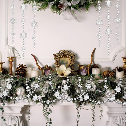 Christmas Snowflake Tree Garland Acrylic Snowflakes Hanging Garland Crystal Snow Flakes Ornaments for Tree Christmas Winter Theme Ornaments for Mantel Curtains Tree, 9.8 Ft/Each (Clear,4 Pcs)