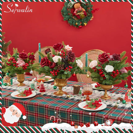 Serwalin 100 Pcs Artificial Pine Branches with Red Berry Stems,Fake Christmas Greenery Stems, Real Touch Pine Needles for DIY Christmas Garland Wreath Xmas Home Arrangements Decoration
