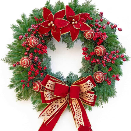 Christmas Wreaths for Front Door, Soomeir Winter Wreath with Large Red Bow, Red Berries and Christmas Balls, for Wall Windows Mantle Outdoor Christmas Decoration