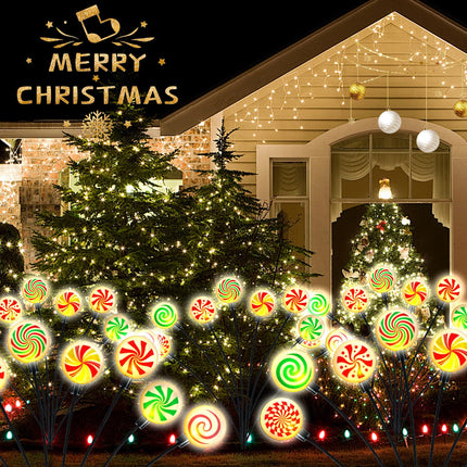 4 Pack 8 Patterns Christmas Decorations with 32 Lollipop Christmas Lights, Solar Christmas Lights Outdoor Waterproof with 8 Modes, Christmas Peppermint Candy Pathway Yard Decor for Garden/Lawn/Patio