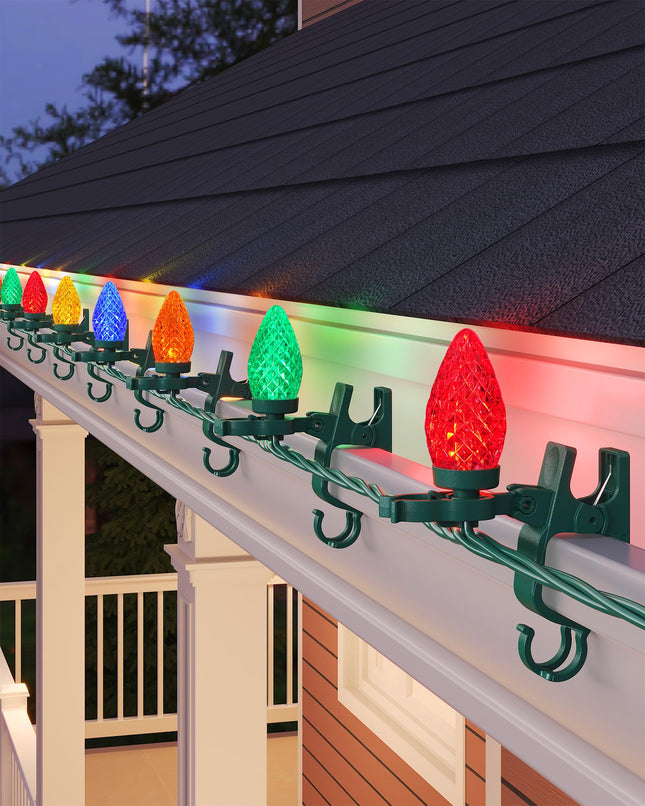 SURAIELEC Roof Christmas Lights, 67 FT 100 LED C9 Christmas Lights with 100 Spring Clips, Multi-Color Clip String Lights for Gutters, Shingles, Roofline, House Holiday Decor, Waterproof, UL Listed