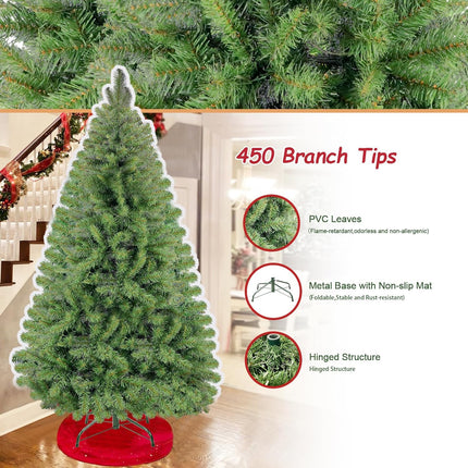 5FT Prelit Christmas Tree,Artificial Christmas Pine Tree with Incandescent Warm White Lights,Christmas Tree Prelits with Durable Stand 450 Branch Tips 150 LED Light for Thanksgiving Christmas Decor