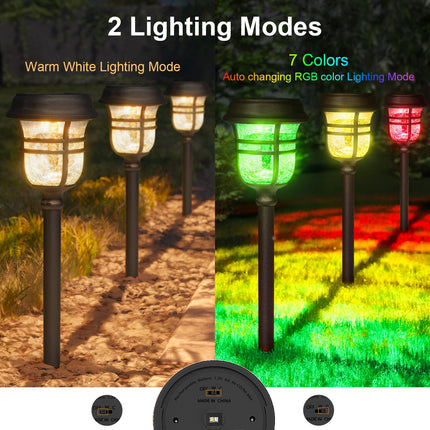 XMCOSY+ Solar Outdoor Lights, ‎2 Lighting Modes RGBW LED Solar Garden Lights, Solar Pathway Lights, IP65 Waterproof Solar Powered for Yard Patio Walkway Driveway (6 Pack, Warm White & RGB)