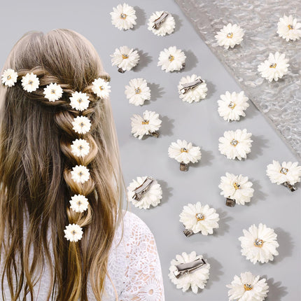 10pcs Fabric Flower Hair Clips Set Solid Color Rhinestone Center Party & Daily Wear ÃƒÂ¢Ã¢â€šÂ¬Ã¢â‚¬Å“ White Chinese Style Bridal Headwear