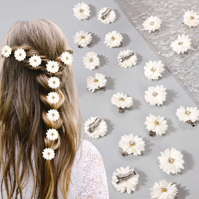 10pcs Fabric Flower Hair Clips Set Solid Color Rhinestone Center Party & Daily Wear ÃƒÂ¢Ã¢â€šÂ¬Ã¢â‚¬Å“ White Chinese Style Bridal Headwear