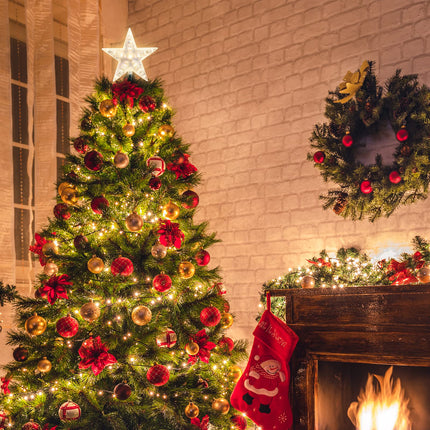 Star Christmas Tree Topper, 8" Lighted Double-Sided Star Treetop, 8-Point Star Xmas Tree Topper with 10 Warm White Lights, 120V UL