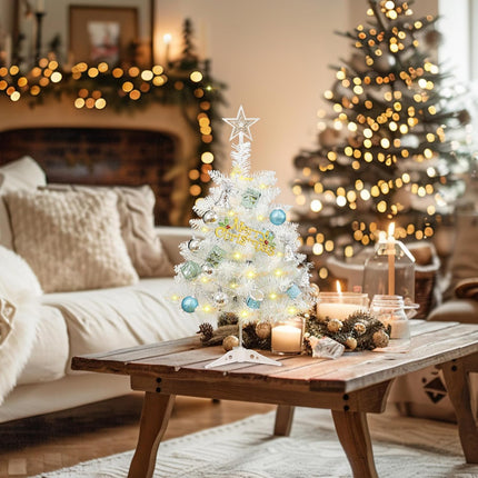 Small White Christmas Tree, 24 Inch/2ft Artificial Mini Table Top Christmas Tree, Tabletop Christmas Tree with Star, Ball Ornaments for DIY Christmas Decorations