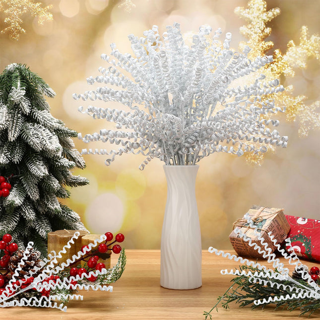 Tigeen 30 Pcs 16.5" White Christmas Tree Curly Picks Sprays Artificial Glitter Stems Glittery Twigs Branches for Christmas Tree Ornament Vase Filler DIY Garland Wreath Crafts Holiday Home Decor
